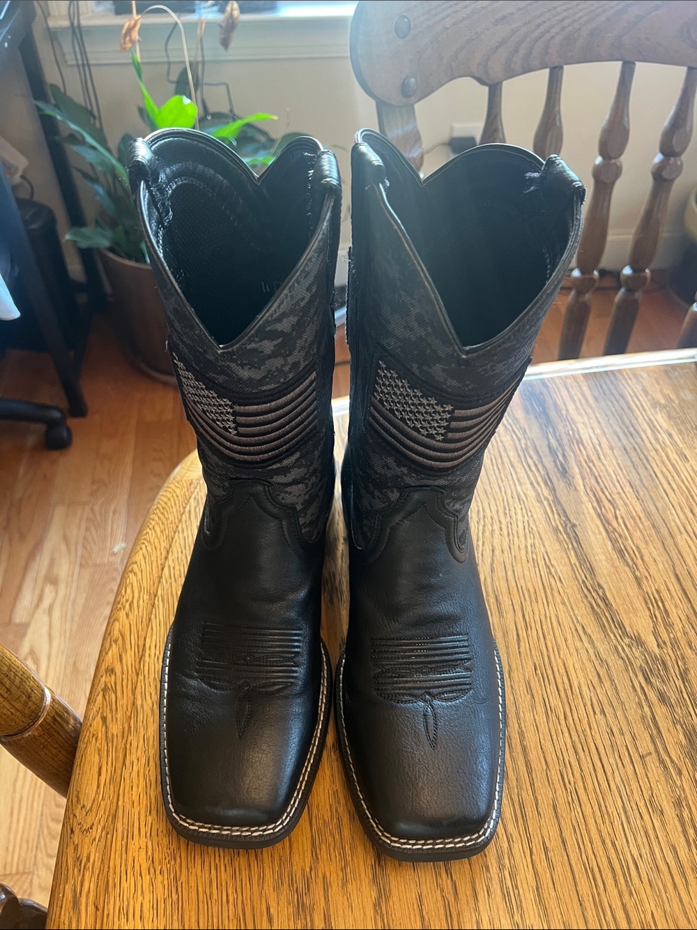 Ariat Black Western Cowboy Boots with American Flag Stitching